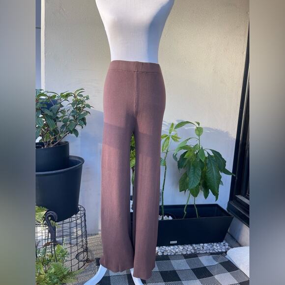 ☘️ Nasty Gal Ribbed Knit Relaxed Wide- Leg Pants in Brown, US 8 - Picture 1 of 8